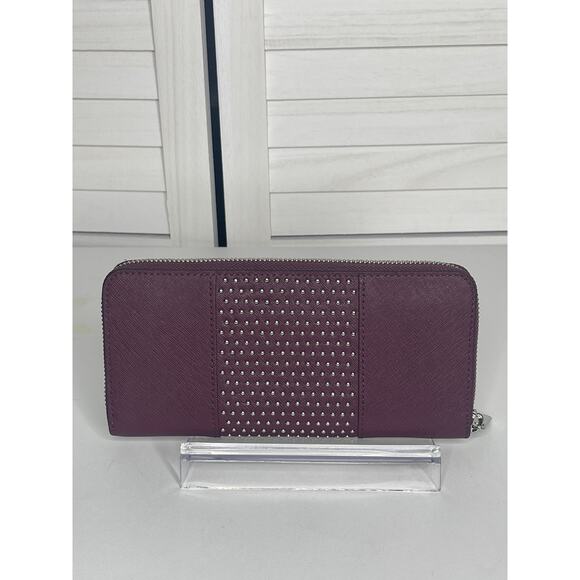 Michael Kors Burgundy with Silver beading Zip Around Continental Wallet - Picture 5 of 8